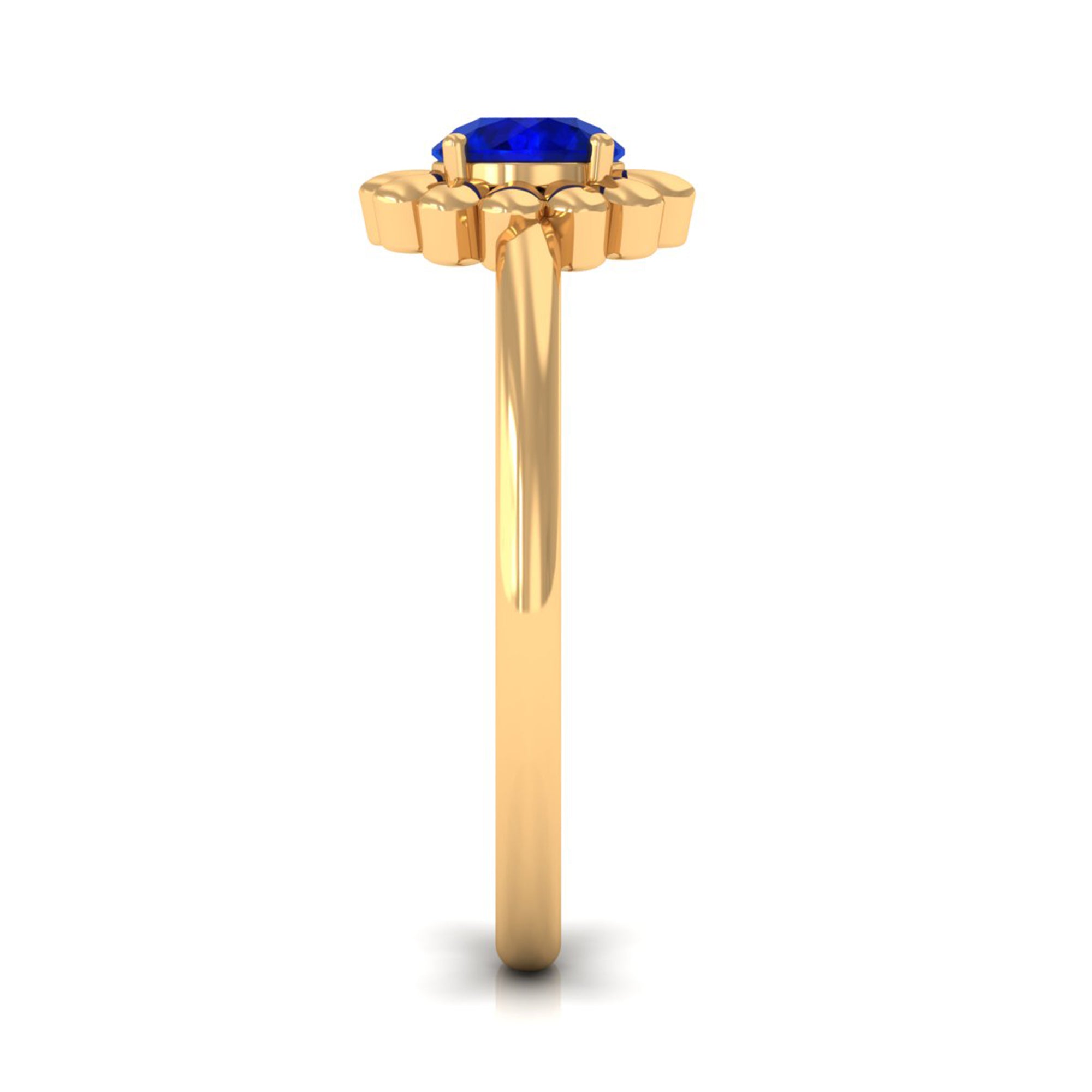 5 MM Round Lab Created Blue Sapphire Gold Floral Solitaire Ring in Prong Setting Lab Created Blue Sapphire - ( AAAA ) - Quality - Rosec Jewels