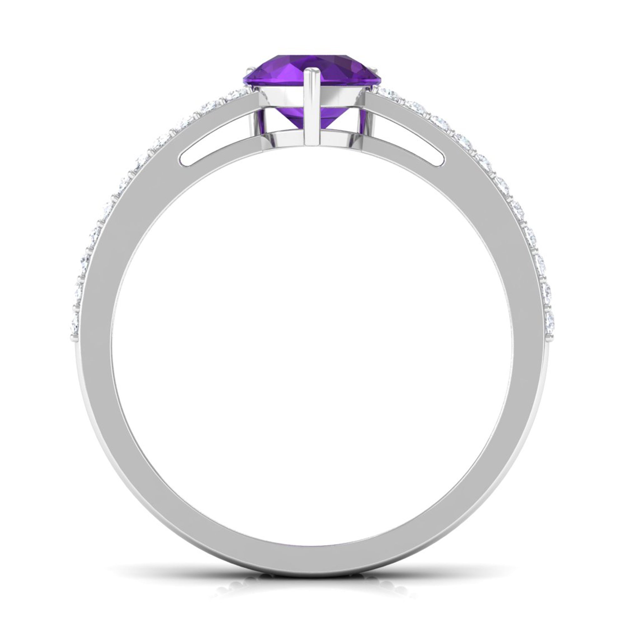 Pear Shaped Amethyst and Diamond Solitaire Ring with Twisted Rope Amethyst - ( AAA ) - Quality - Rosec Jewels