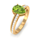 Solitaire Peridot and Diamond Ring with Twisted Rope Peridot - ( AAA ) - Quality - Rosec Jewels