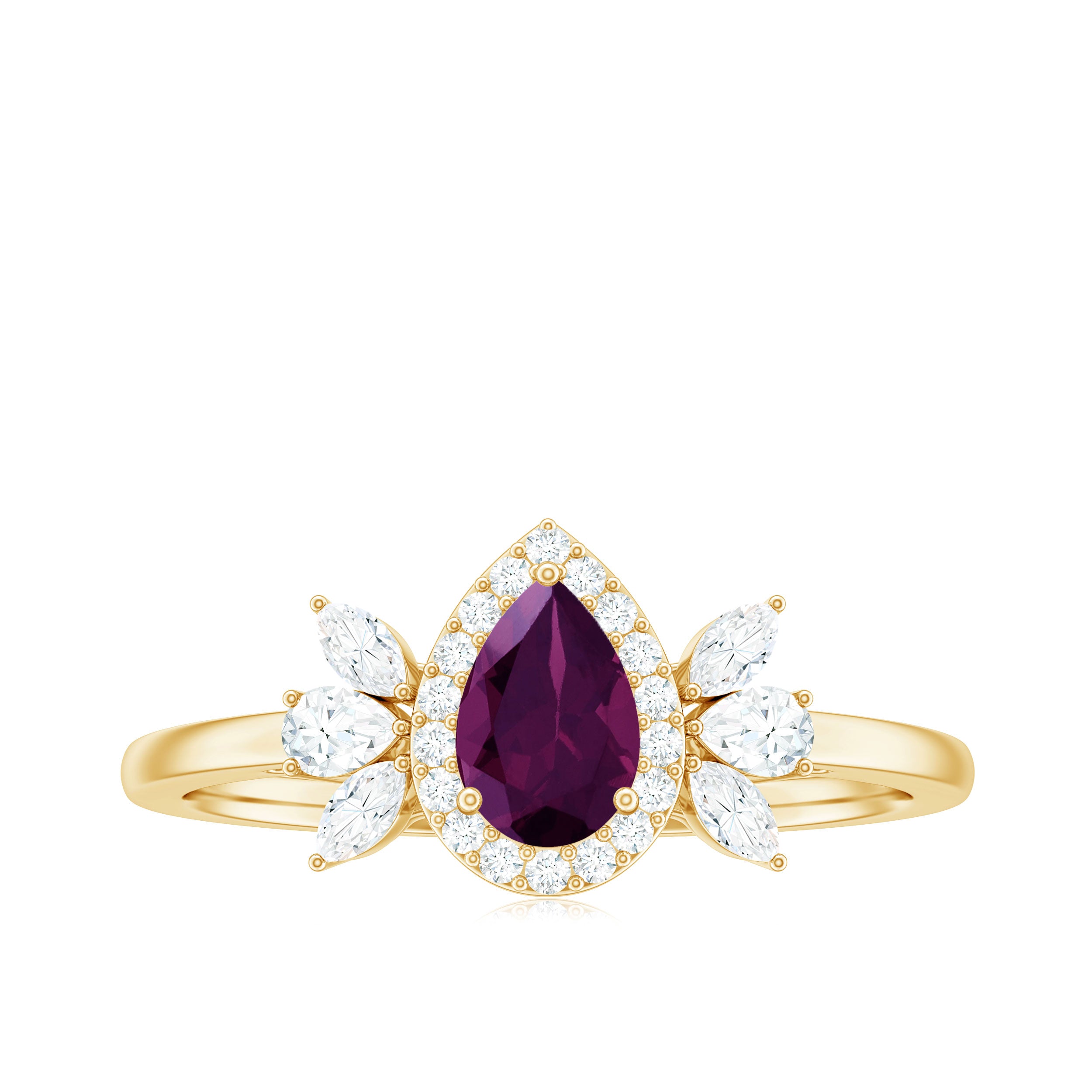 1.25 CT Pear Cut Rhodolite Engagement Ring with Diamond Halo Rhodolite - ( AAA ) - Quality - Rosec Jewels