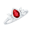 Pear Shape Created Ruby Halo Engagement Ring with Diamond Lab Created Ruby - ( AAAA ) - Quality - Rosec Jewels