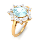 Oval Sky Blue Topaz Designer Halo Engagement Ring with Moissanite Sky Blue Topaz - ( AAA ) - Quality - Rosec Jewels