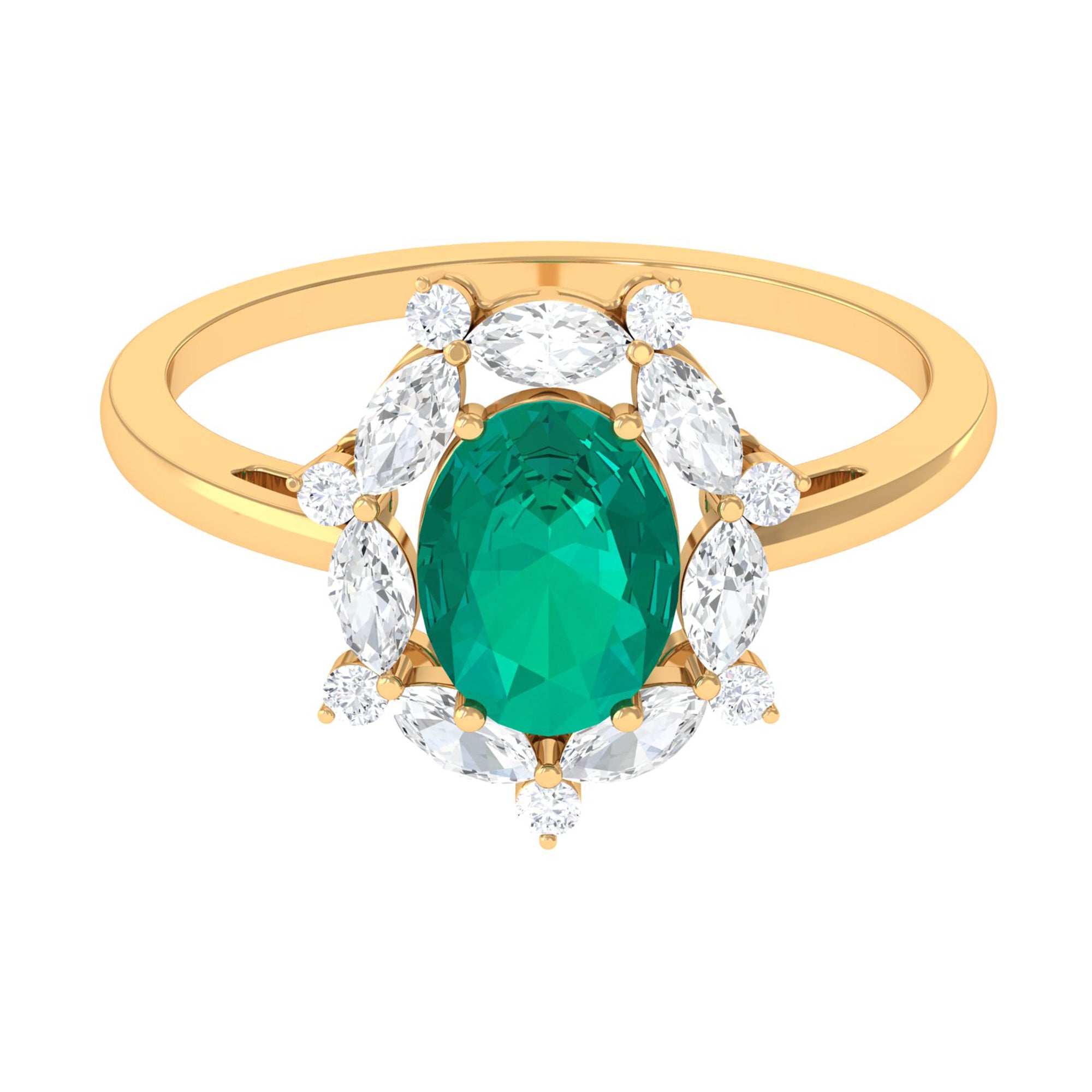 2 CT Oval Emerald Designer Halo Engagement Ring with Moissanite Emerald - ( AAA ) - Quality - Rosec Jewels