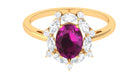 Rhodolite Designer Halo Engagement Ring with Moissanite Rhodolite - ( AAA ) - Quality - Rosec Jewels