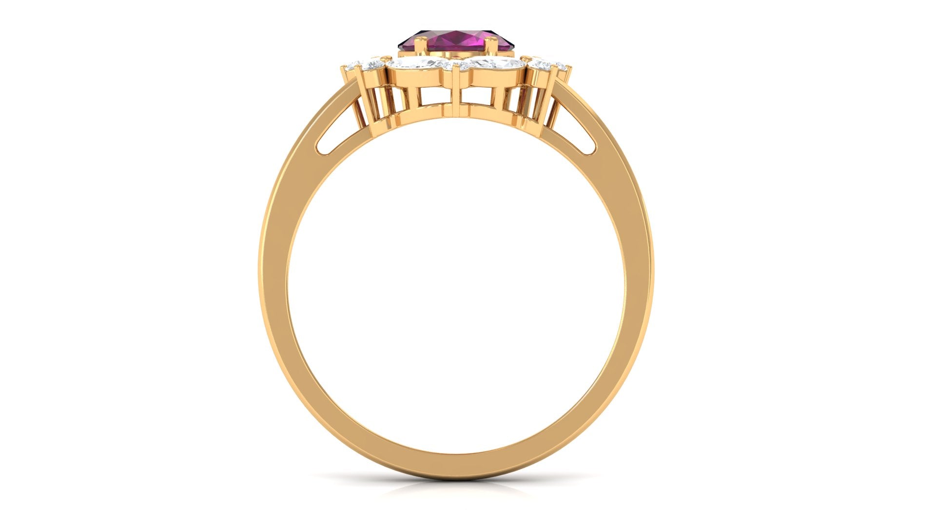 Rhodolite Designer Halo Engagement Ring with Moissanite Rhodolite - ( AAA ) - Quality - Rosec Jewels