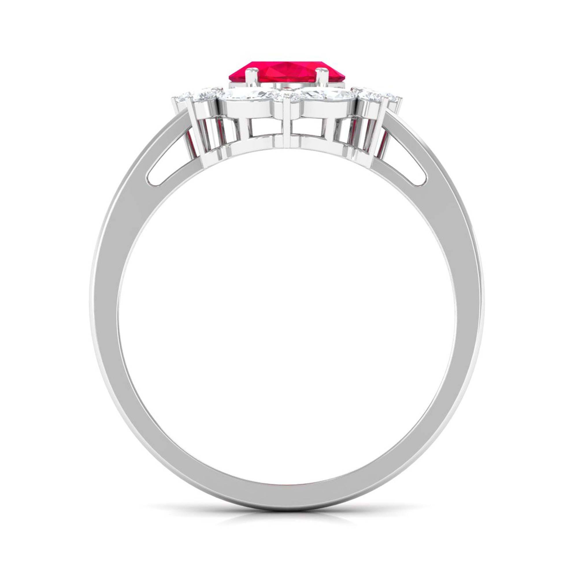 Lab Grown Ruby Designer Halo Engagement Ring with Moissanite Lab Created Ruby - ( AAAA ) - Quality - Rosec Jewels