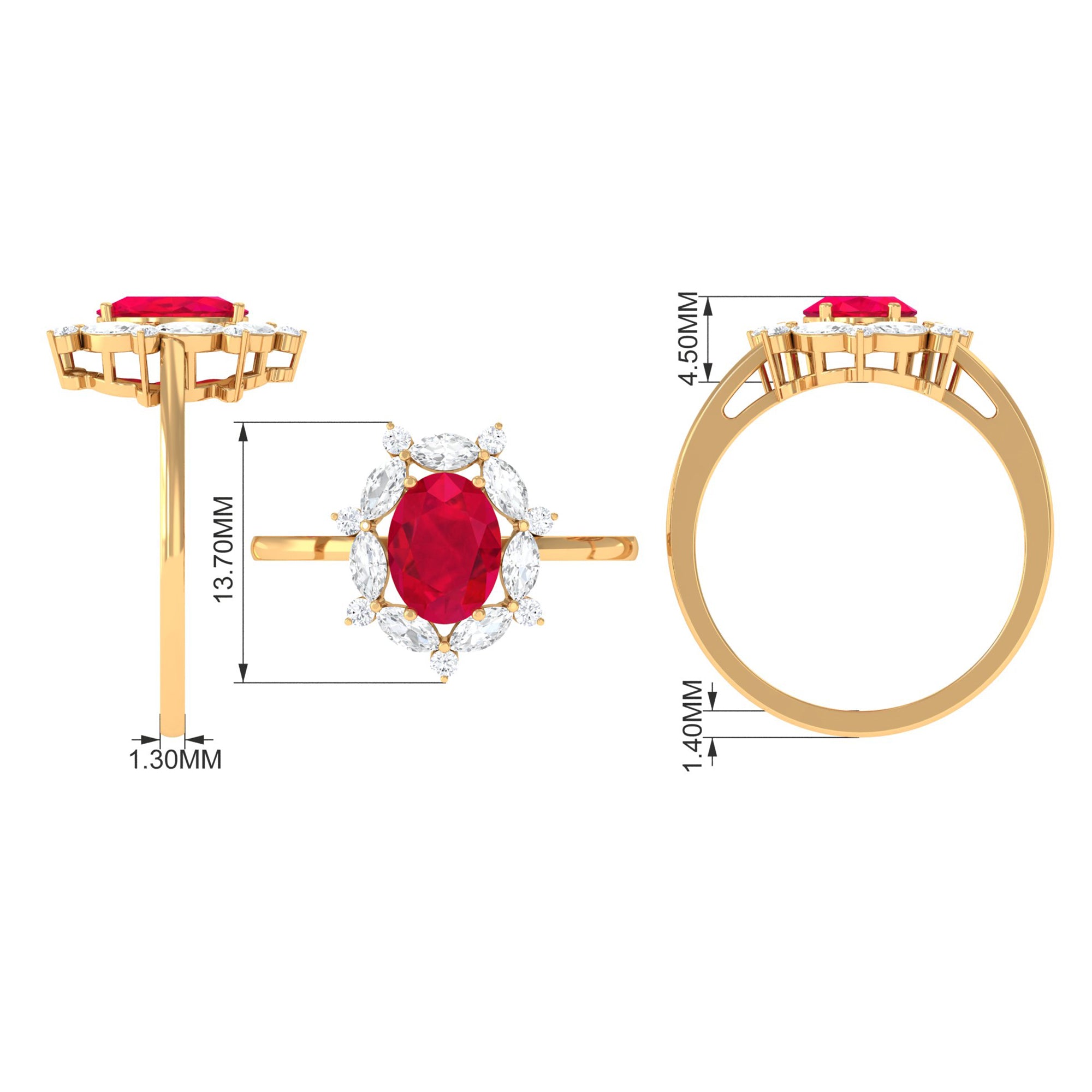 Lab Grown Ruby Designer Halo Engagement Ring with Moissanite Lab Created Ruby - ( AAAA ) - Quality - Rosec Jewels