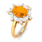 Fire Opal Designer Halo Engagement Ring with Moissanite Fire Opal - ( AAA ) - Quality - Rosec Jewels