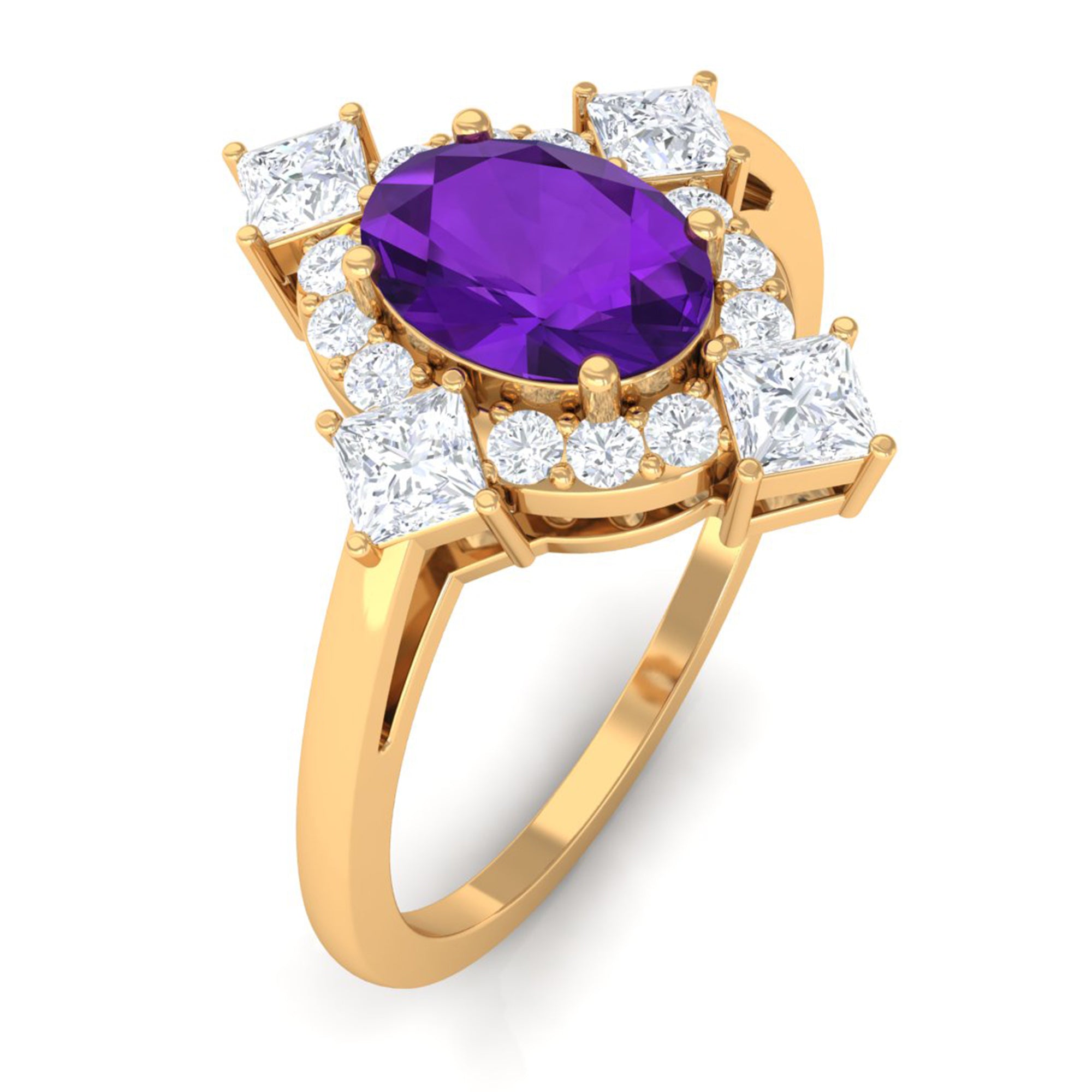 Oval Amethyst Halo Cocktail Ring with Diamond Amethyst - ( AAA ) - Quality - Rosec Jewels