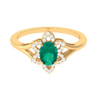 Rosec Jewels-Oval Emerald and Diamond Flower Engagement Ring in Split Shank