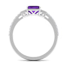 Asscher Cut Amethyst Solitaire Engagement Ring with Diamond Amethyst - ( AAA ) - Quality - Rosec Jewels