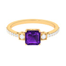 Asscher Cut Amethyst Solitaire Engagement Ring with Diamond Amethyst - ( AAA ) - Quality - Rosec Jewels