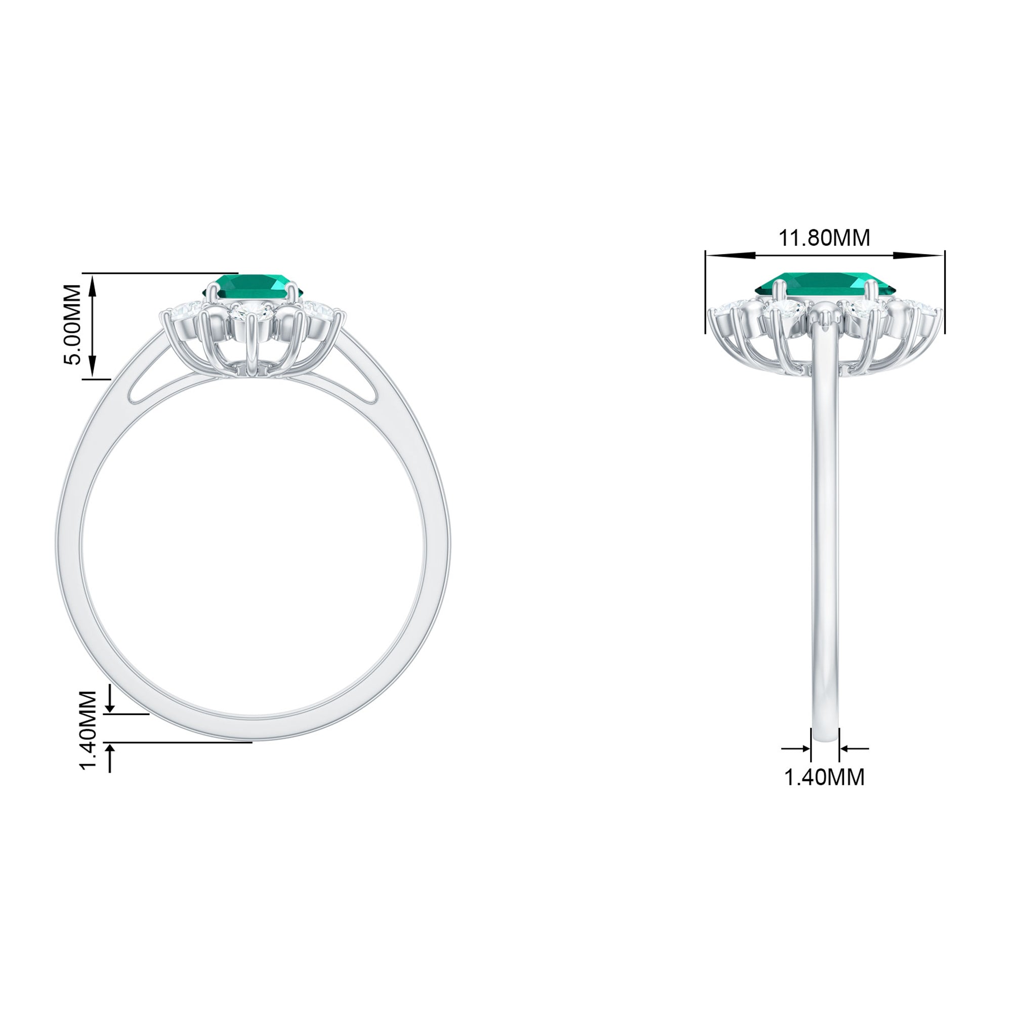 Oval Created Emerald Floral Halo Engagement Ring with Diamond Lab Created Emerald - ( AAAA ) - Quality - Rosec Jewels