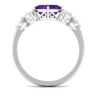 Asscher Cut Amethyst Solitaire Ring with Moissanite Side Stone Amethyst - ( AAA ) - Quality - Rosec Jewels