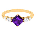 Asscher Cut Amethyst Solitaire Ring with Moissanite Side Stone Amethyst - ( AAA ) - Quality - Rosec Jewels