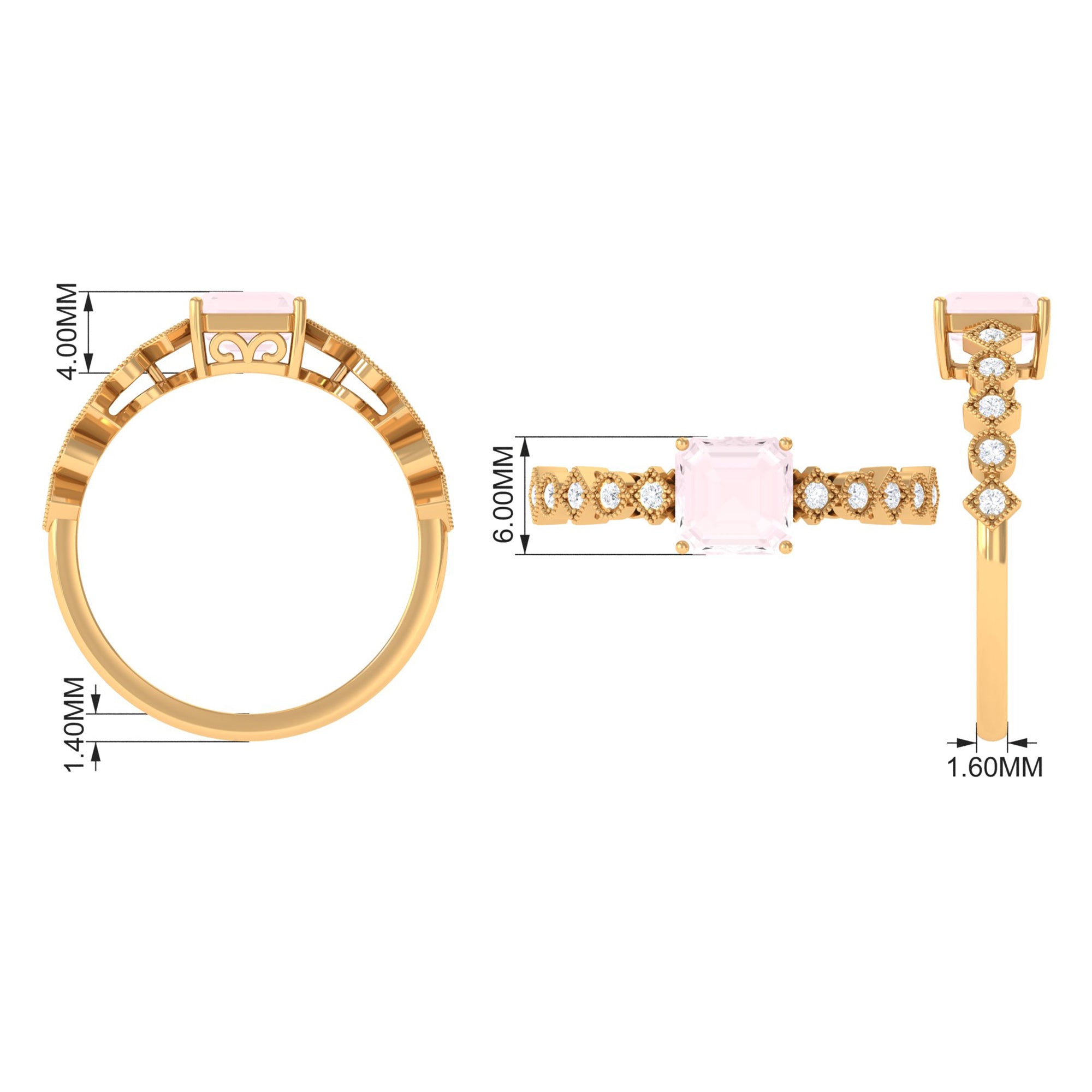 1.5 CT Asscher Cut Rose Quartz Solitaire Engagement Ring with Diamond Rose Quartz - ( AAA ) - Quality - Rosec Jewels