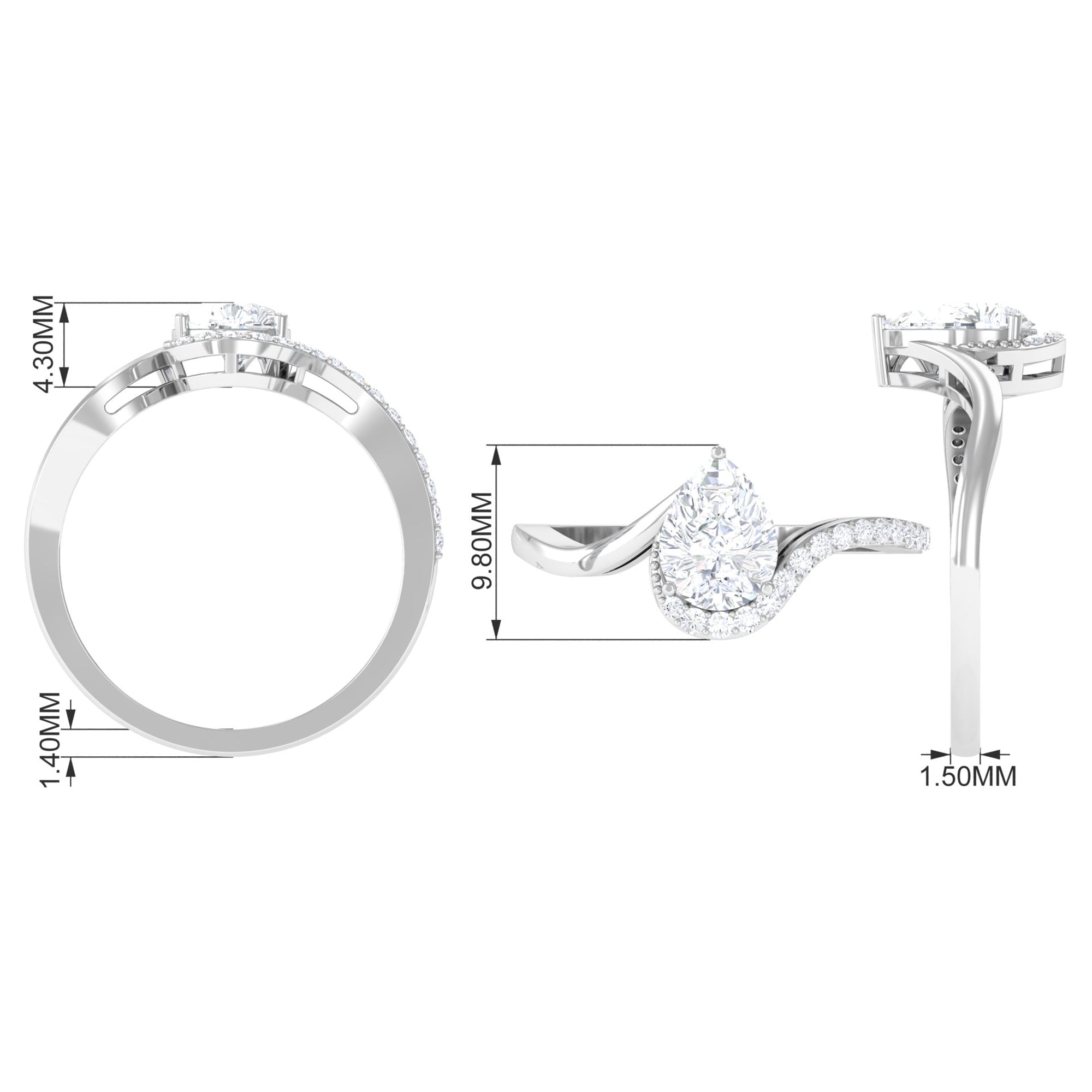 Certified Moissanite Bypass Engagement Ring Moissanite - ( D-VS1 ) - Color and Clarity - Rosec Jewels