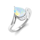 Pear Shaped Ethiopian Opal Solitaire Bypass Ring with Diamond Ethiopian Opal - ( AAA ) - Quality - Rosec Jewels
