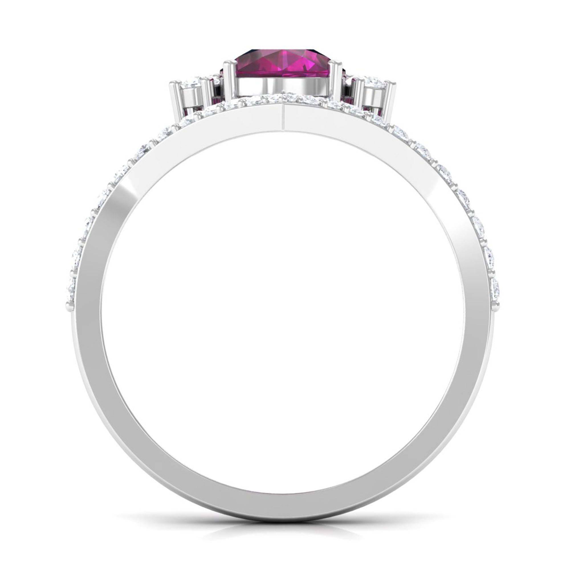 2.75 CT Pear Rhodolite Teardrop Engagement Ring with Moissanite Halo Rhodolite - ( AAA ) - Quality - Rosec Jewels