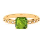 Asscher Cut Peridot Beaded Engagement Ring with Diamond Peridot - ( AAA ) - Quality - Rosec Jewels