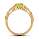 Asscher Cut Peridot Beaded Engagement Ring with Diamond Peridot - ( AAA ) - Quality - Rosec Jewels