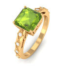 Asscher Cut Peridot Beaded Engagement Ring with Diamond Peridot - ( AAA ) - Quality - Rosec Jewels