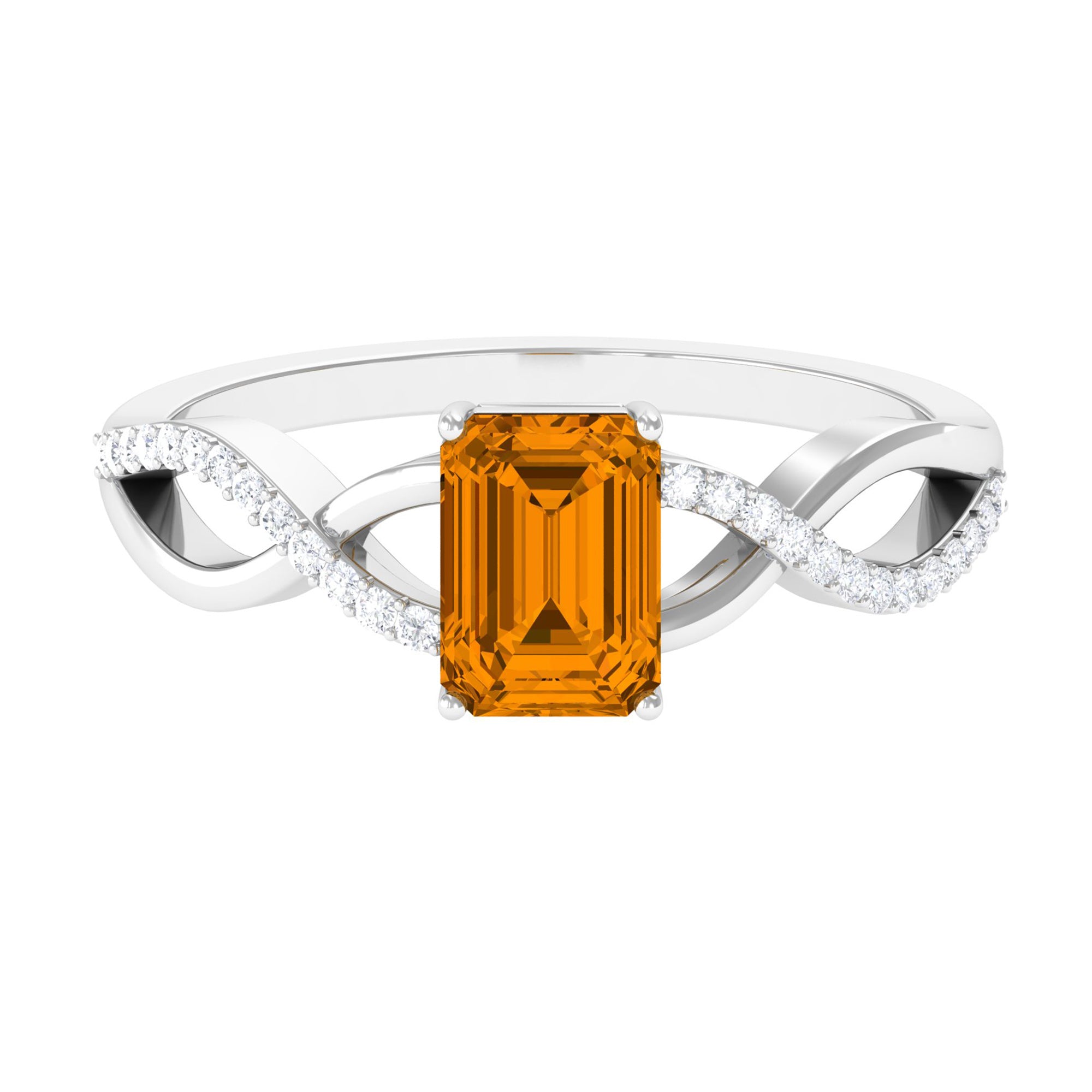 Bague de fiancailles croisee en citrine et diamant taille emeraude Rosec Jewels