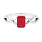 Emerald Cut Created Ruby and Diamond Crossover Engagement Ring Lab Created Ruby - ( AAAA ) - Quality - Rosec Jewels