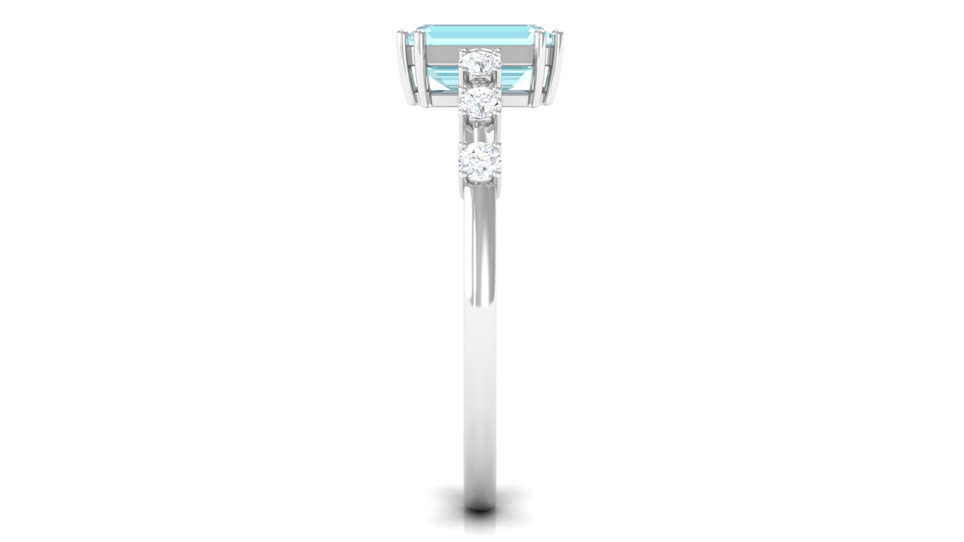 Emerald Cut Shape Sky Blue Topaz and Diamond Solitaire Engagement Ring Sky Blue Topaz - ( AAA ) - Quality - Rosec Jewels
