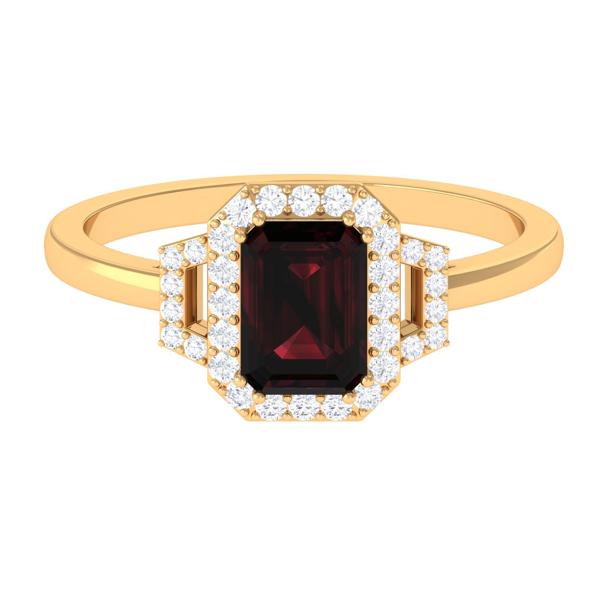 Octagon Cut Garnet and Diamond Statement Engagement Ring Garnet - ( AAA ) - Quality - Rosec Jewels