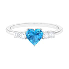 Heart Shape Swiss Blue Topaz Solitaire Promise Ring with Diamond Swiss Blue Topaz - ( AAA ) - Quality - Rosec Jewels