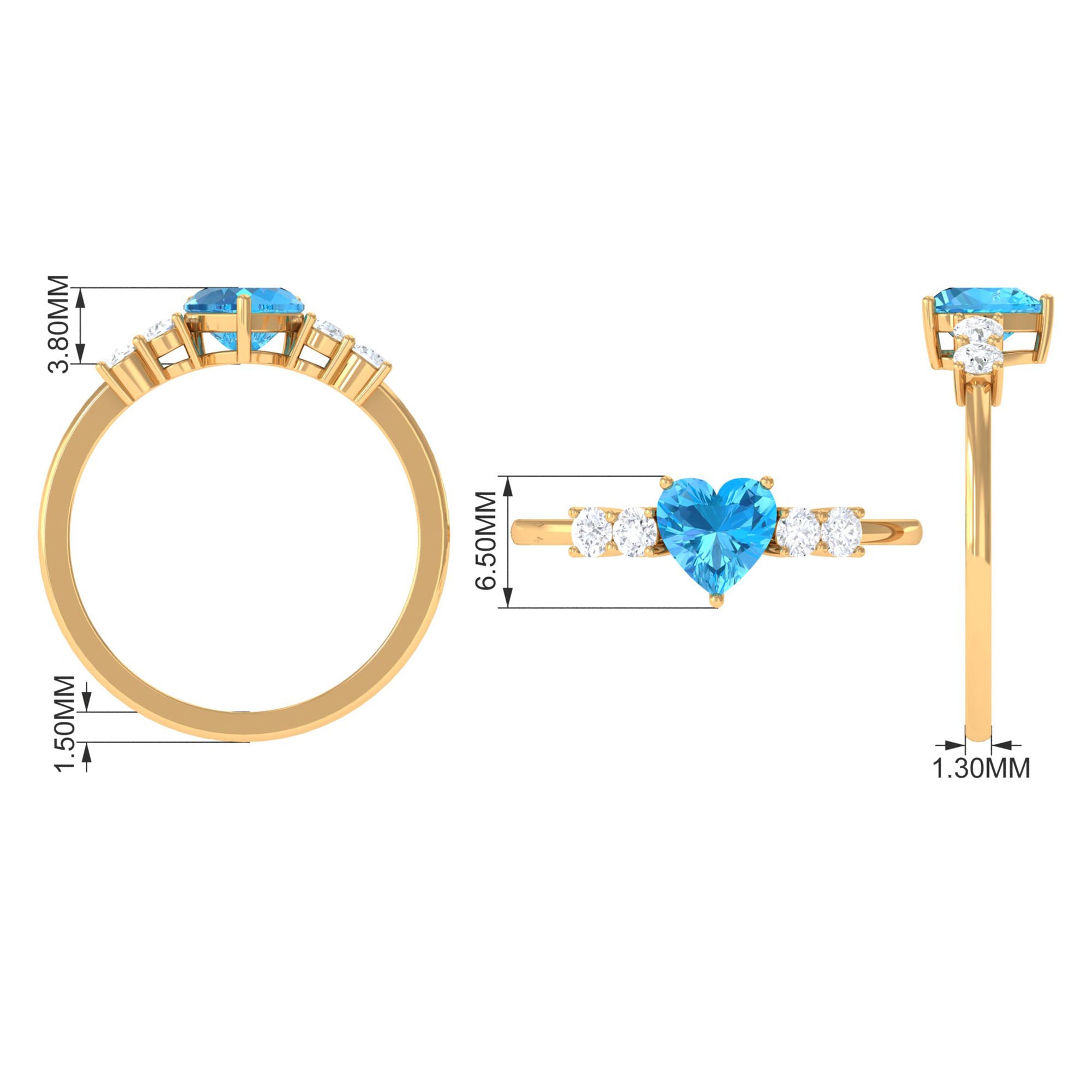 Heart Shape Swiss Blue Topaz Solitaire Promise Ring with Diamond Swiss Blue Topaz - ( AAA ) - Quality - Rosec Jewels