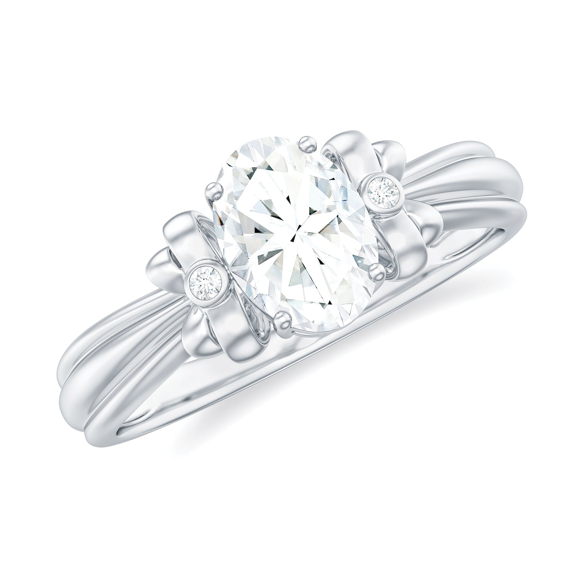 Rosec Jewels-Oval Cut Moissanite Solitaire Engagement Ring with Bow Details