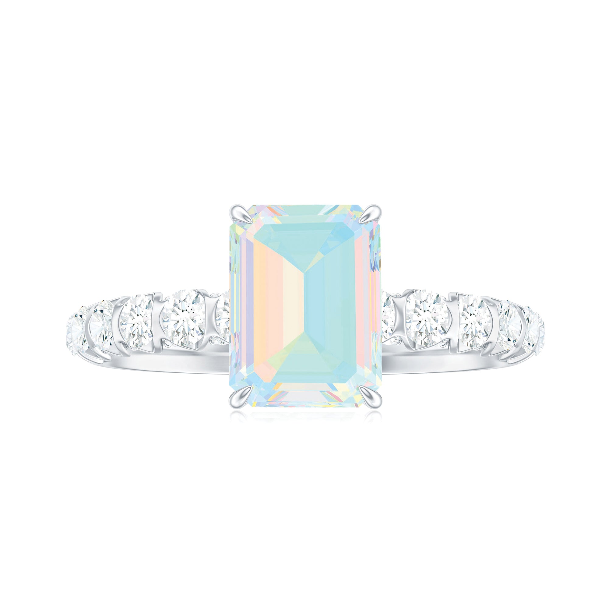 Claw Set Ethiopian Opal Solitaire Engagement Ring with Diamond Side Stones Ethiopian Opal - ( AAA ) - Quality - Rosec Jewels