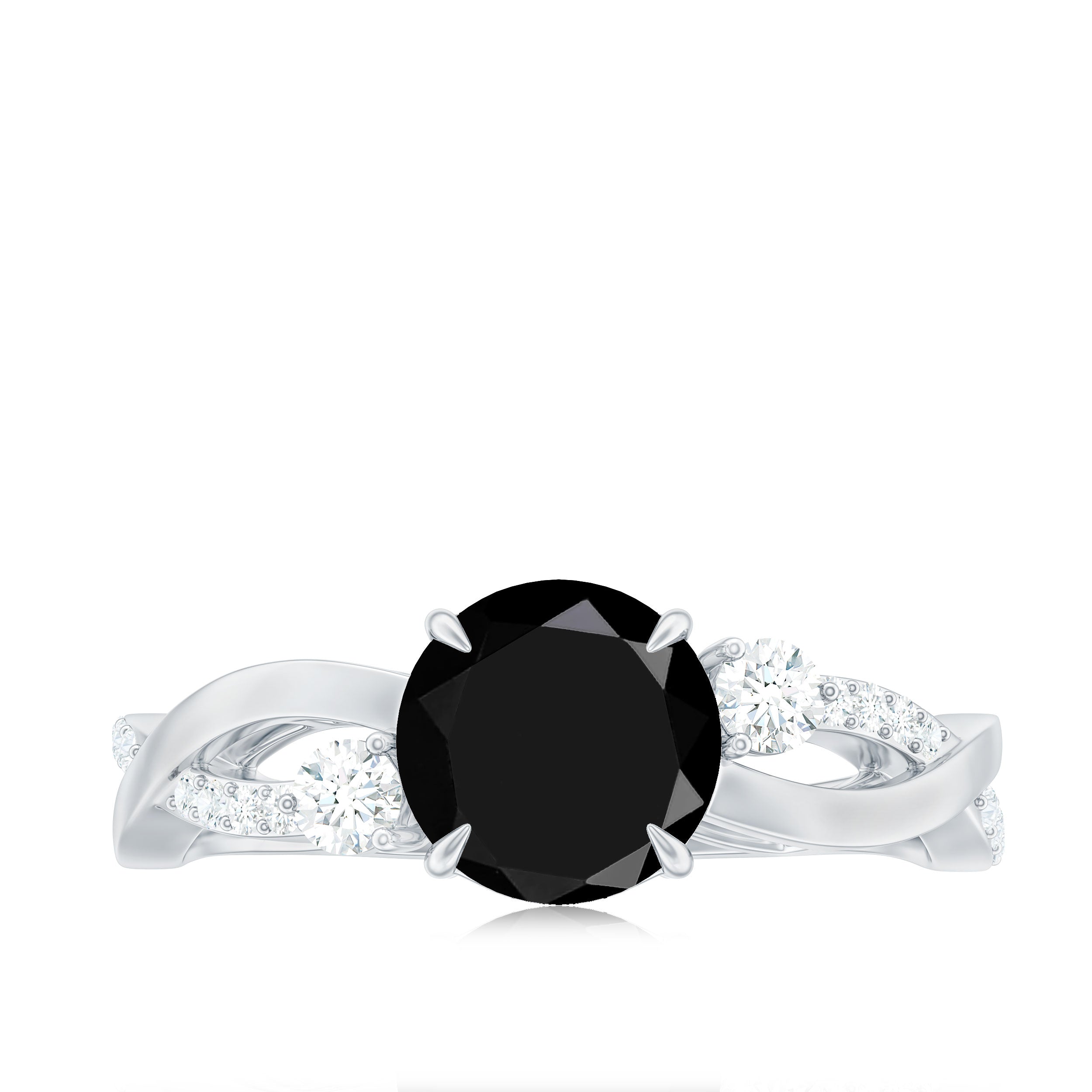 Created Black Diamond and Diamond Engagement Ring with Crossover Shank Lab Created Black Diamond - ( AAAA ) - Quality - Rosec Jewels