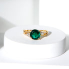 Created Emerald and Diamond Engagement Ring with Crossover Shank Lab Created Emerald - ( AAAA ) - Quality - Rosec Jewels