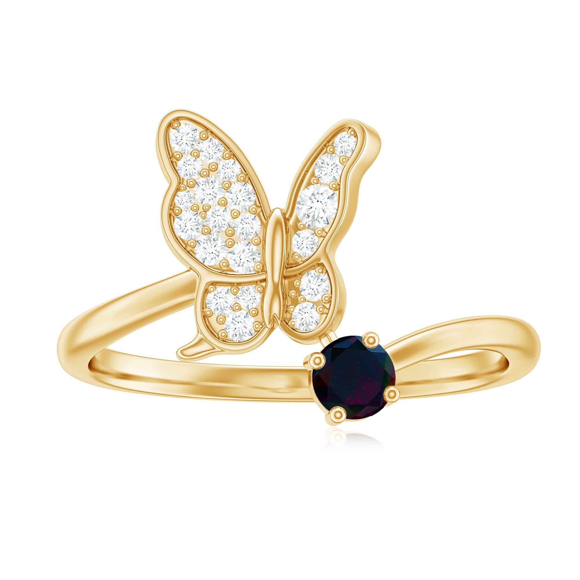 Natural Black Opal and Diamond Butterfly Ring Black Opal - ( AAA ) - Quality - Rosec Jewels