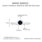 Claw Set Round Black Opal and Diamond Promise Ring Black Opal - ( AAA ) - Quality - Rosec Jewels