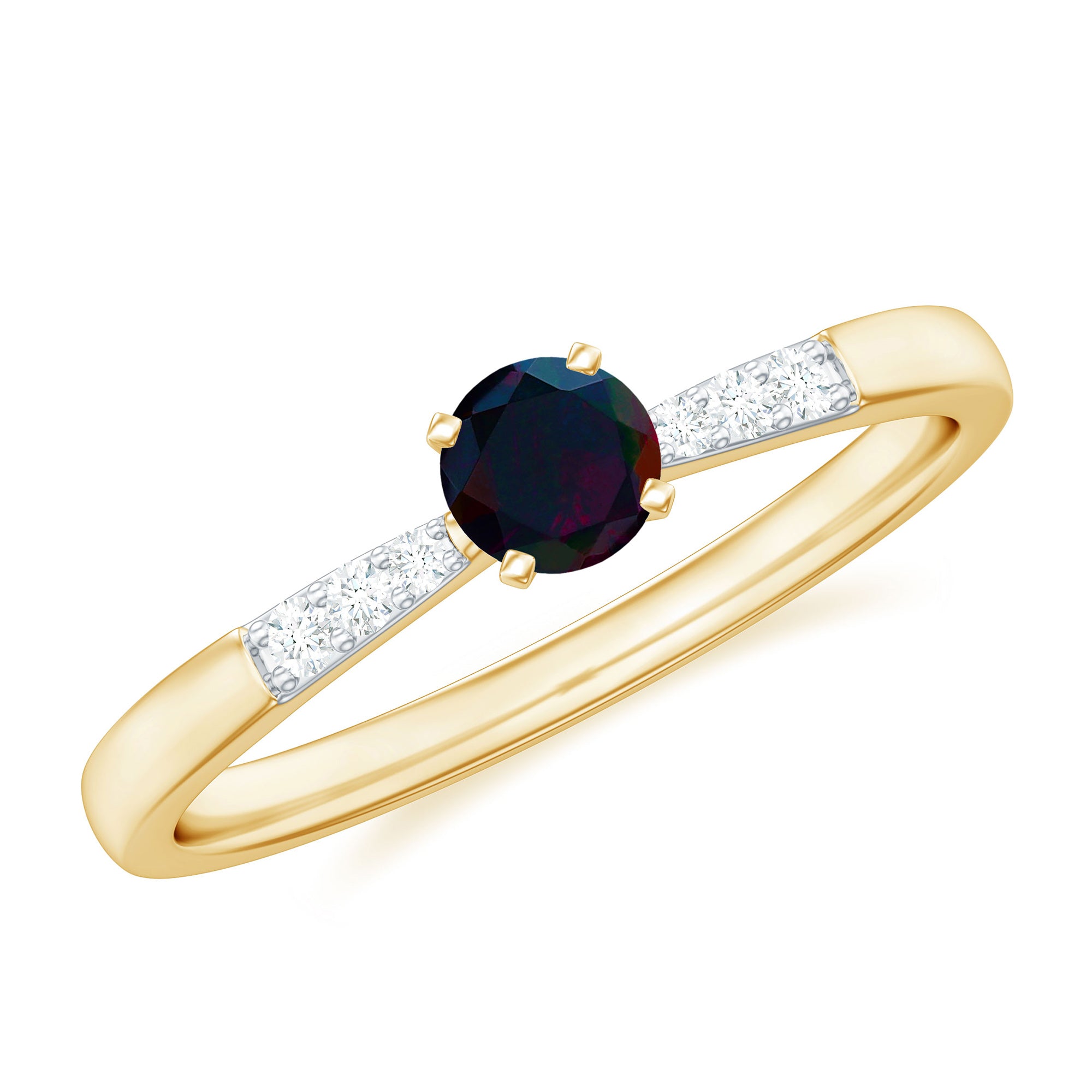 Rosec Jewels-Black Opal Promise Ring with Diamond Side Stones