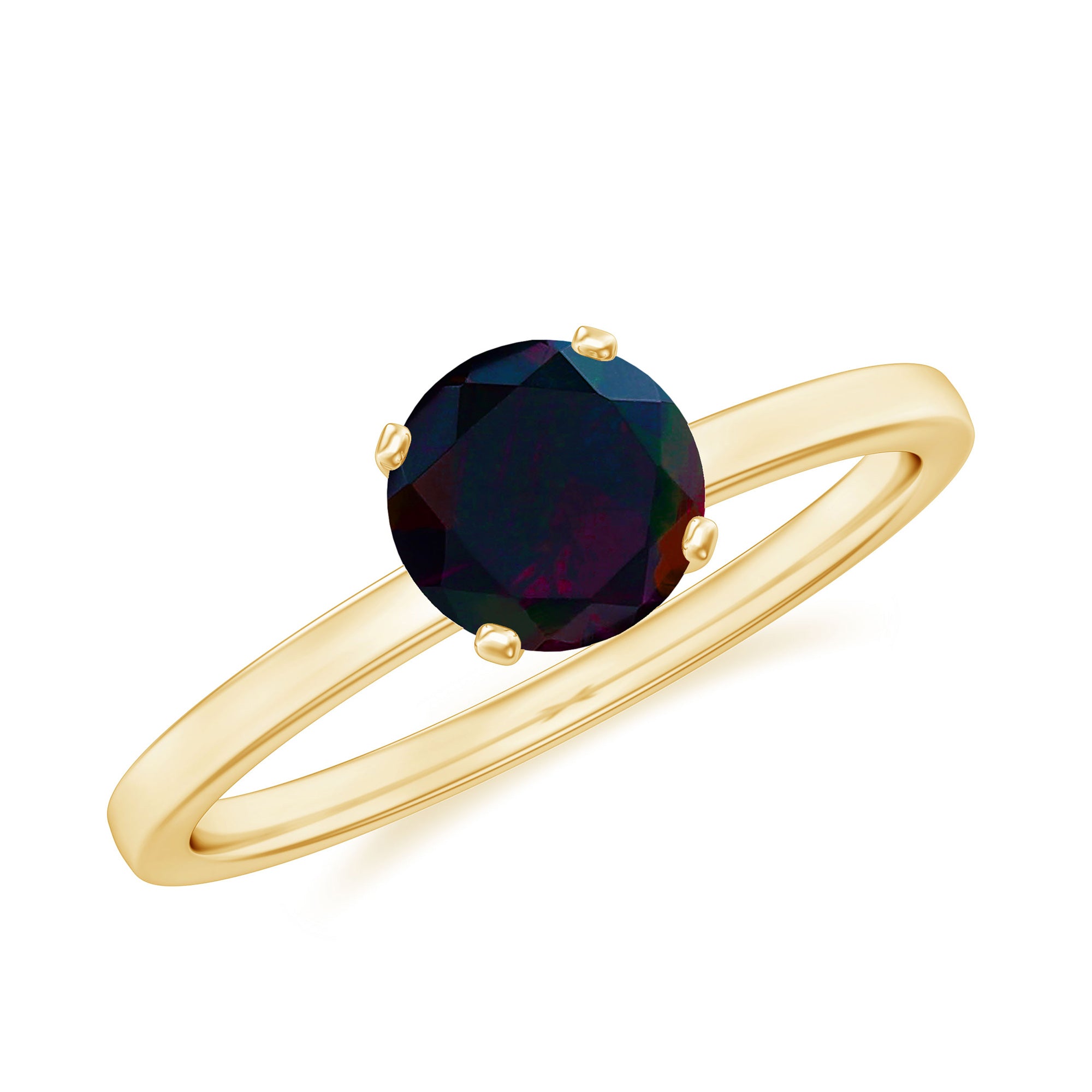 Rosec Jewels-3/4 CT Round Black Opal Solitaire Ring in Gold