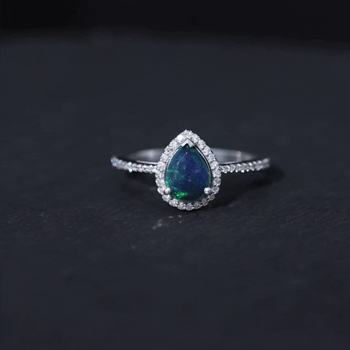 1.25 CT Minimal Black Opal Engagement Ring with Diamond Accent Black Opal - ( AAA ) - Quality - Rosec Jewels