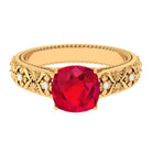 Cushion Cut Lab Grown Ruby Floral Engagement Ring with Diamond Lab Created Ruby - ( AAAA ) - Quality - Rosec Jewels