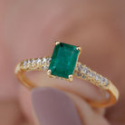 1 CT Octagon shape Emerald Classic Engagement Ring with Diamond Side Stones Emerald - ( AAA ) - Quality - Rosec Jewels