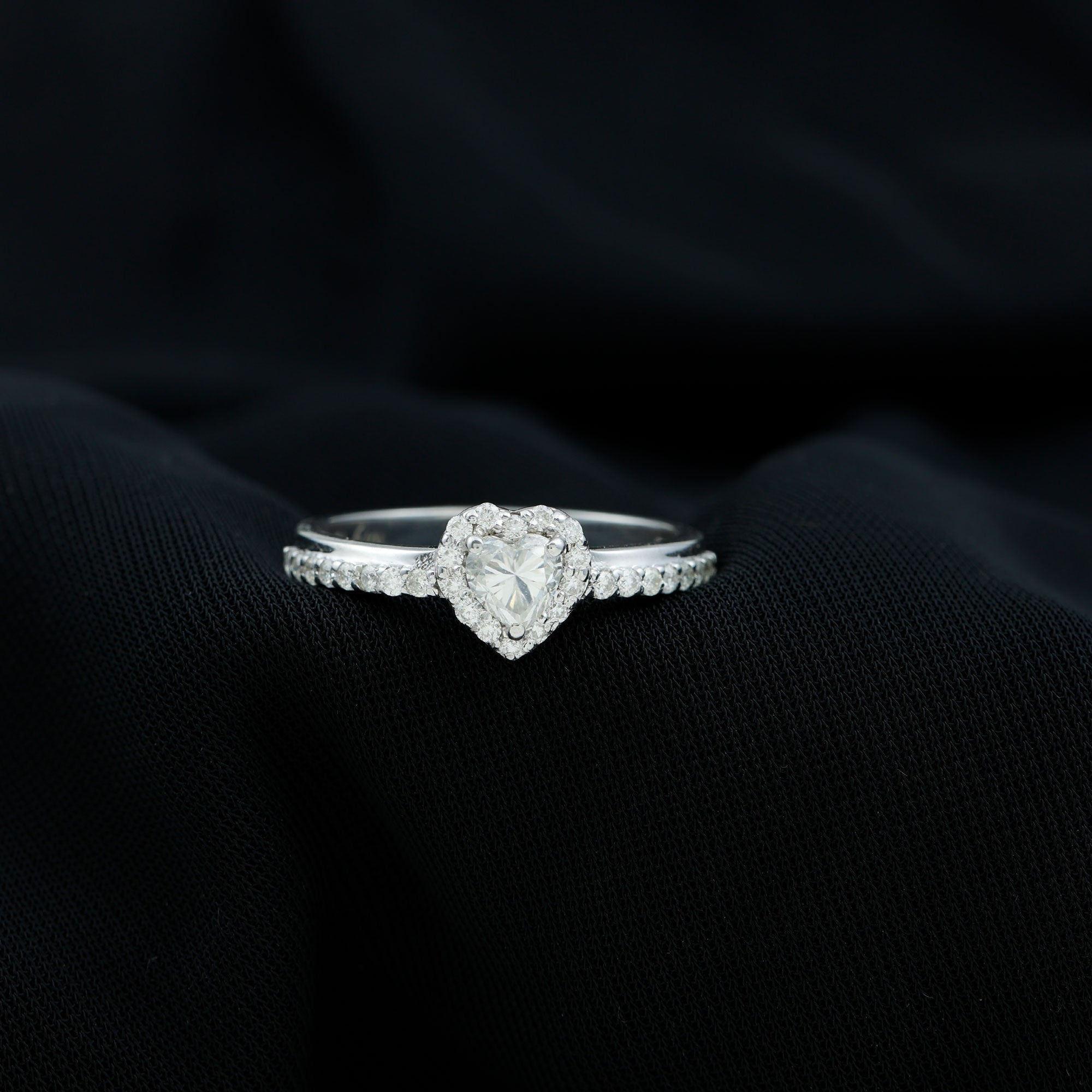 Heart Shape Lab Grown Diamond Engagement Ring with Halo Lab Grown Diamond - ( EF-VS ) - Color and Clarity - Rosec Jewels