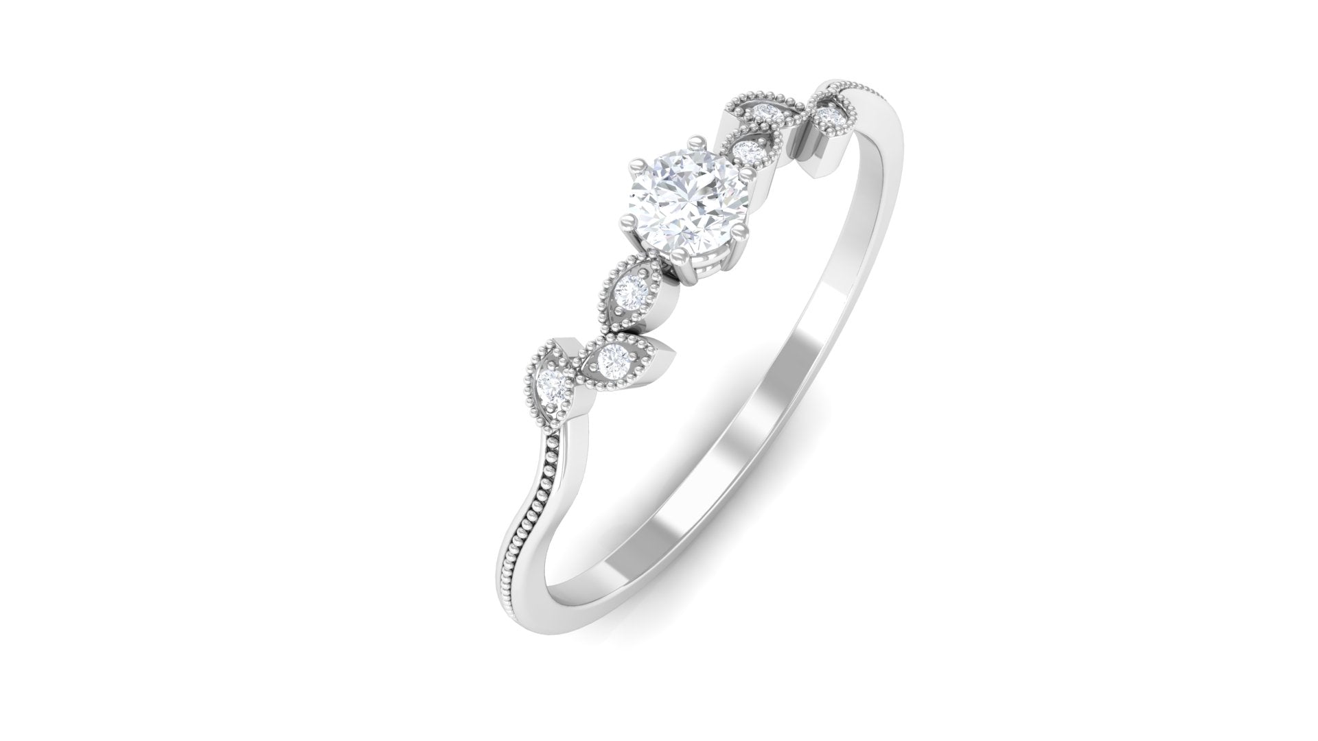 Minimal Lab Grown Diamond Leaf Ring with Beaded Detailing Lab Grown Diamond - ( EF-VS ) - Color and Clarity - Rosec Jewels