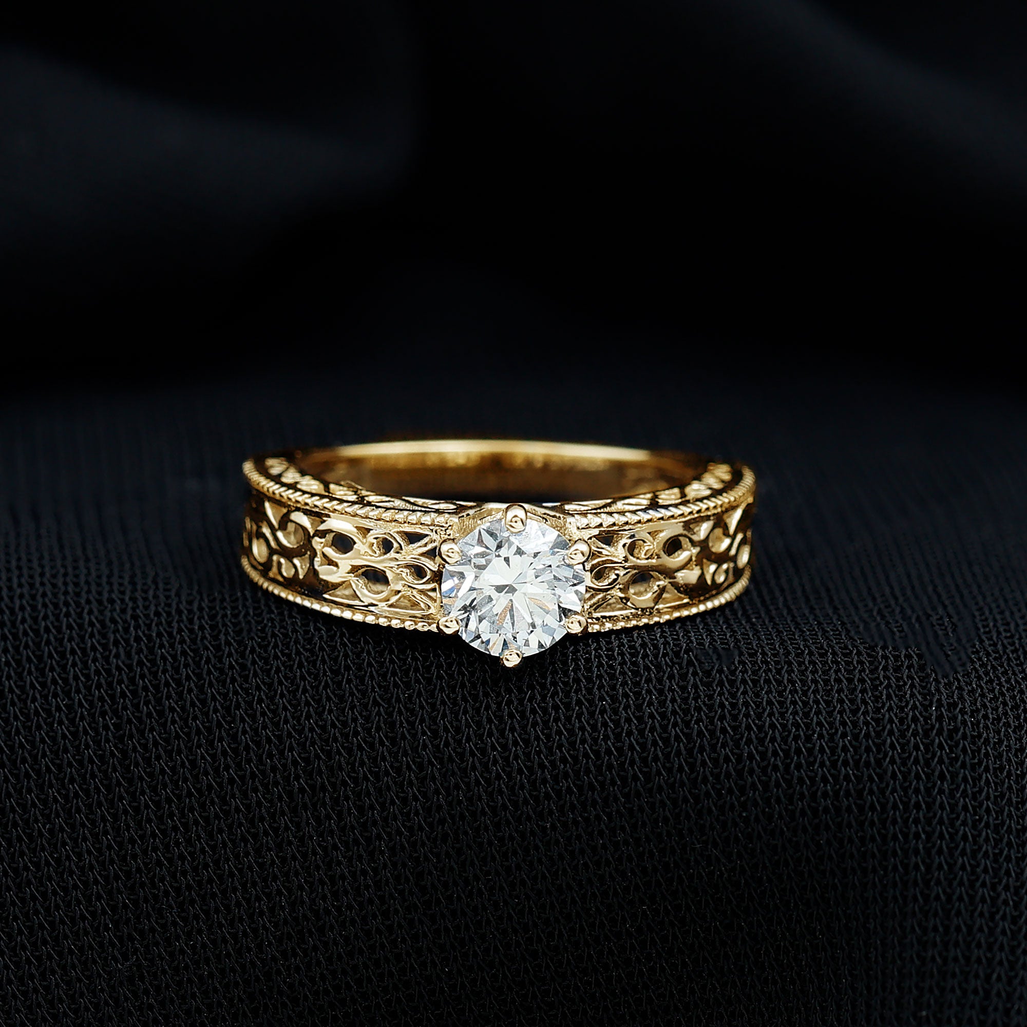 Vintage Inspired Solitaire Lab Grown Diamond Filigree Ring Lab Grown Diamond - ( EF-VS ) - Color and Clarity - Rosec Jewels