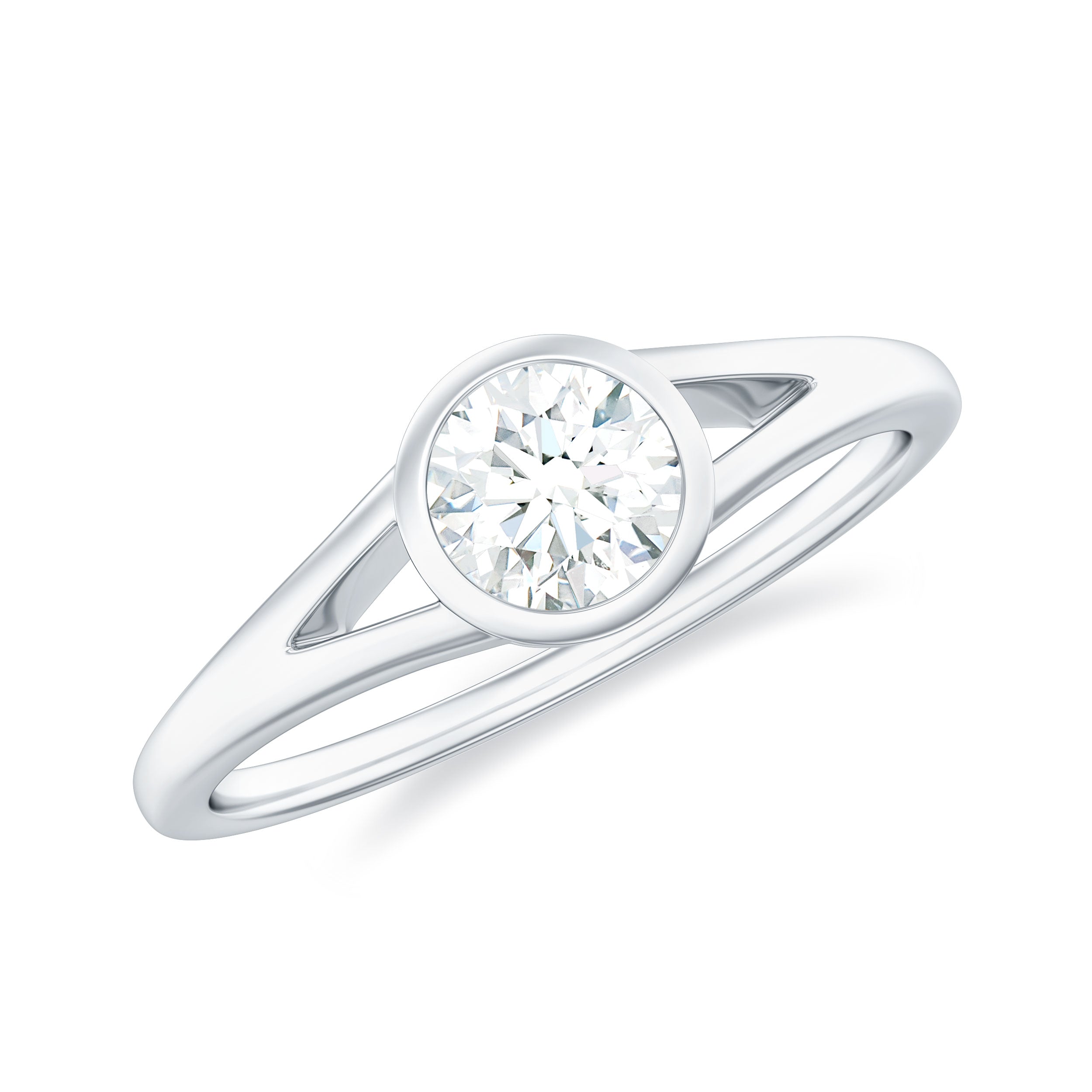 Round Shape Lab Grown Diamond Solitaire Ring in Split Shank Lab Grown Diamond - ( EF-VS ) - Color and Clarity - Rosec Jewels