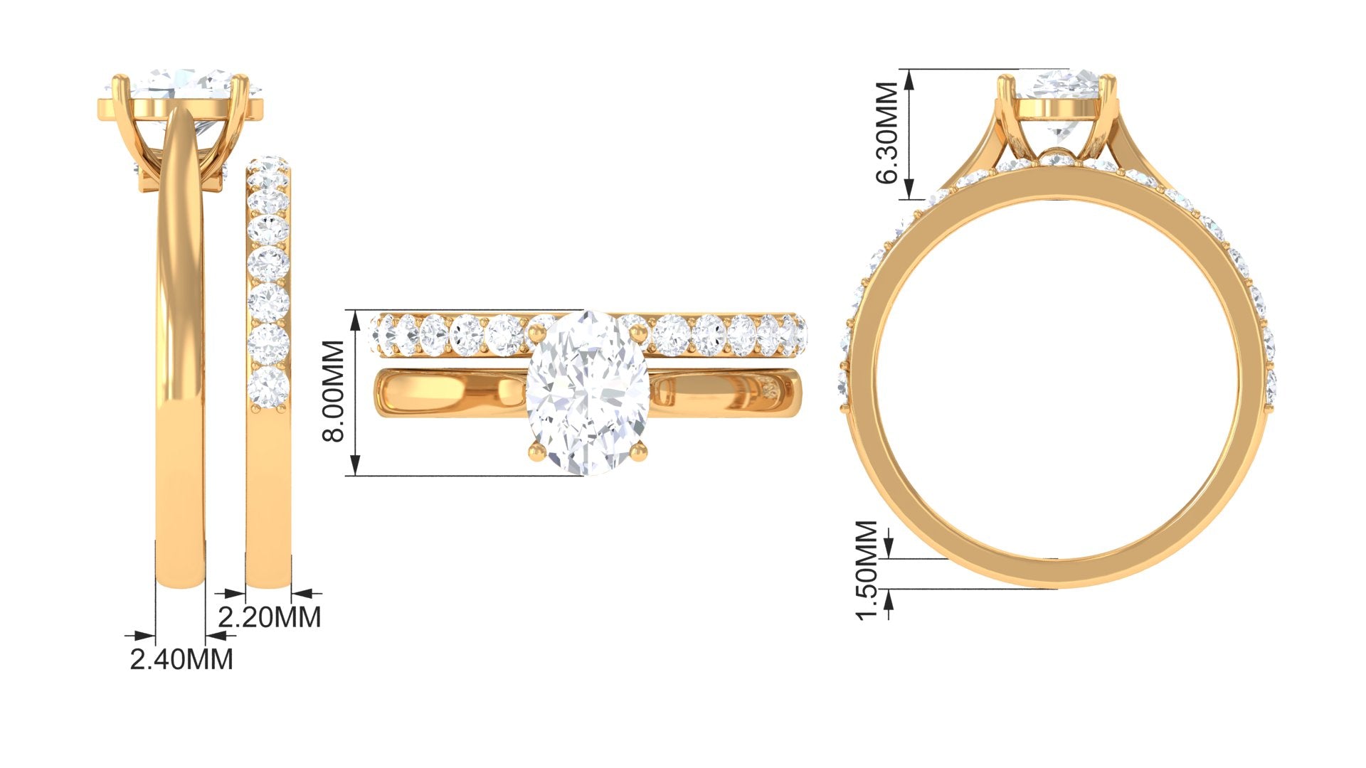 Oval Shape Solitaire Lab Grown Diamond Bridal Ring Set Lab Grown Diamond - ( EF-VS ) - Color and Clarity - Rosec Jewels