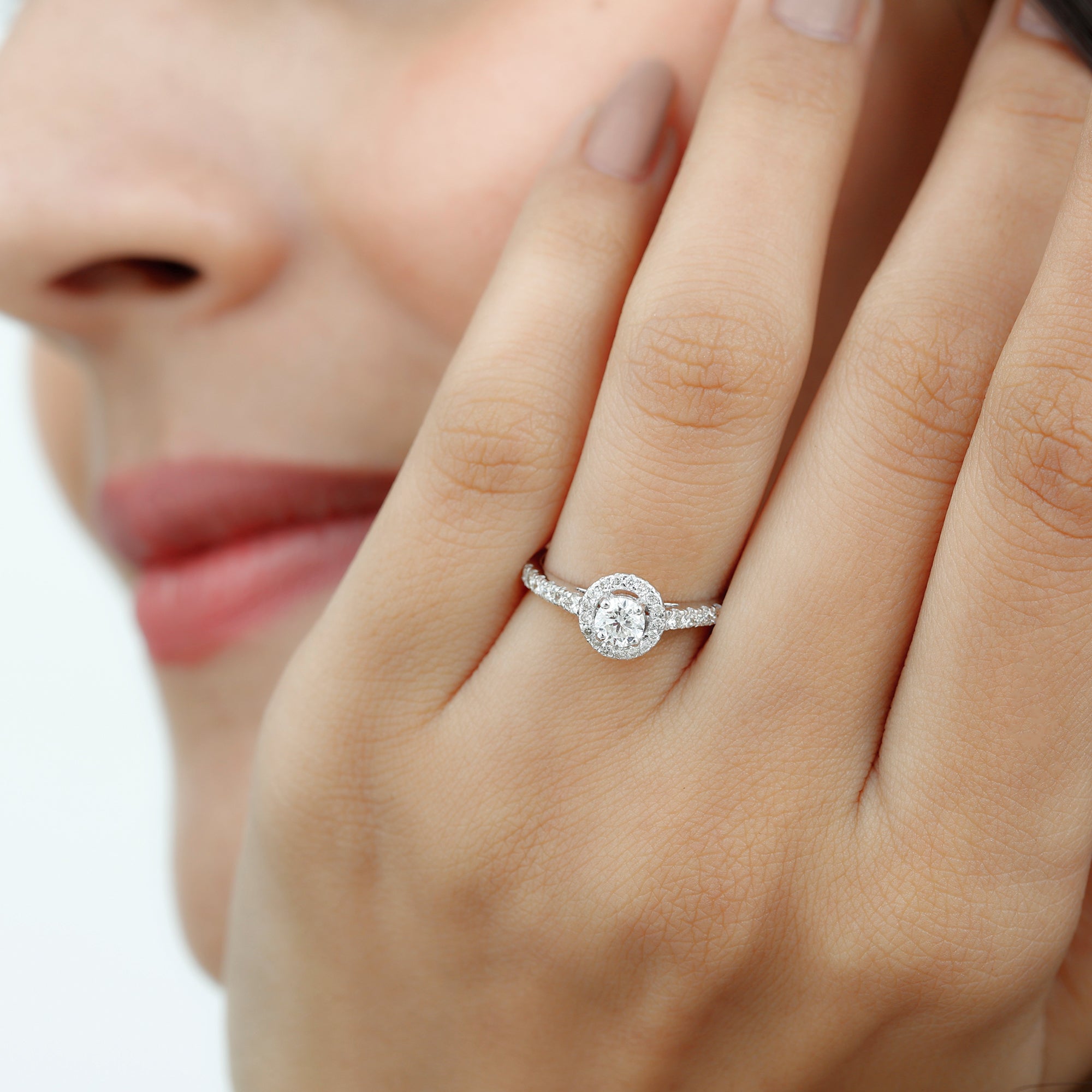 Minimal Lab Grown Diamond Promise Ring with Halo Lab Grown Diamond - ( EF-VS ) - Color and Clarity - Rosec Jewels