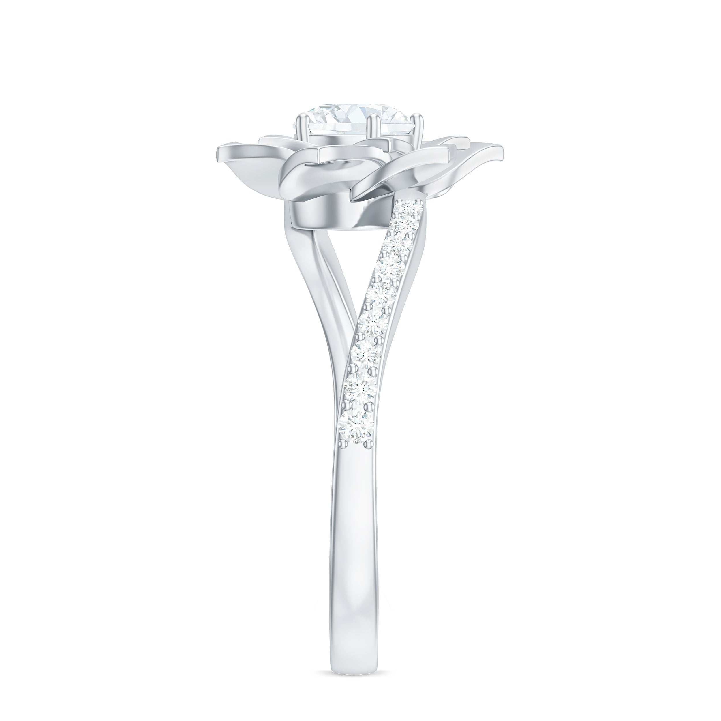Lab Grown Diamond Nature Inspired Floral Bypass Ring Lab Grown Diamond - ( EF-VS ) - Color and Clarity - Rosec Jewels